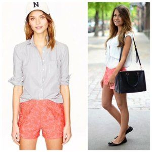 JCrew Size 4 Bright Neon Coral Jacquard Tap Shorts